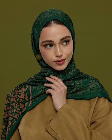 S-SARAYLI-19 Orman Yeşili & Bronz Şafak Saraylı Desen Şal