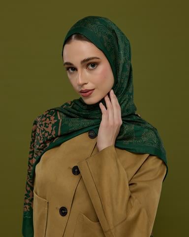 S-SARAYLI-19 Orman Yeşili & Bronz Şafak Saraylı Desen Şal