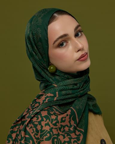 S-SARAYLI-19 Orman Yeşili & Bronz Şafak Saraylı Desen Şal