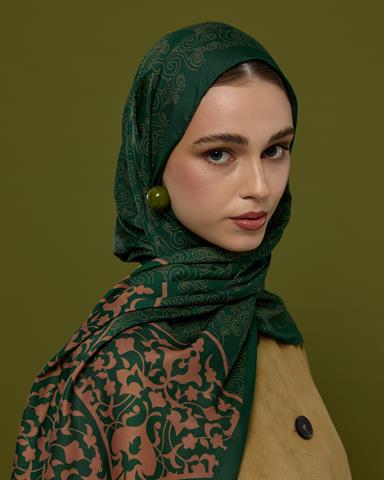 S-SARAYLI-19 Orman Yeşili & Bronz Şafak Saraylı Desen Şal