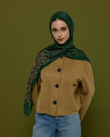 S-SARAYLI-19 Orman Yeşili & Bronz Şafak Saraylı Desen Şal