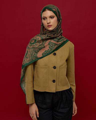 S-SULTANİ-19 Orman Yeşili & Bronz Şafak Sultani Desen Şal