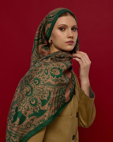 S-SULTANİ-19 Orman Yeşili & Bronz Şafak Sultani Desen Şal