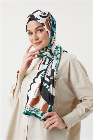 Pastel Bej & Haki Dila Desen İpek Şal