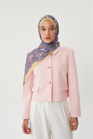 Pastel Sarı & Gri Retro Desen Şal