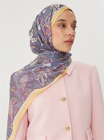 Pastel Sarı & Gri Retro Desen Şal