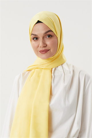 Pastel Sarı Taş Desen İpeksi Jakar Şal