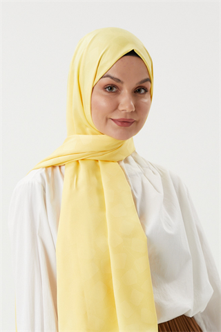 Pastel Sarı Taş Desen İpeksi Jakar Şal