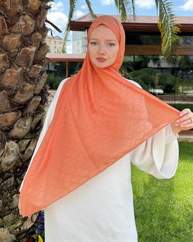 Pastel Turuncu Baklava Lyocell Bambu Jakar Şal