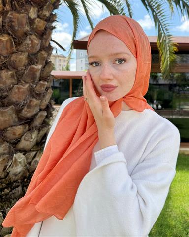 Pastel Turuncu Baklava Lyocell Bambu Jakar Şal