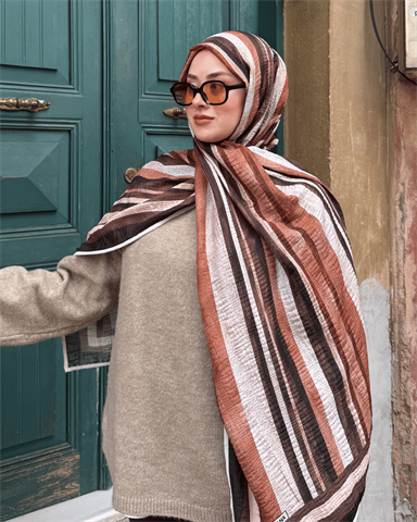Pastel Turuncu Kanyon Desenli Müslin Şal