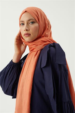 Pastel Turuncu Piliseli Bambu Şal