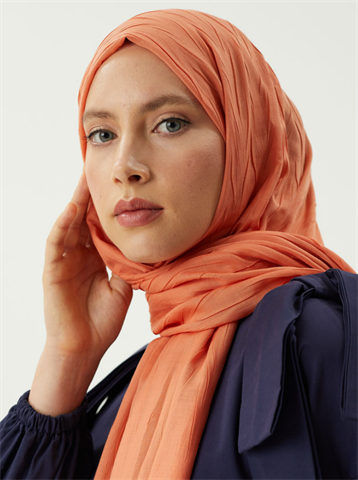 Pastel Turuncu Piliseli Bambu Şal