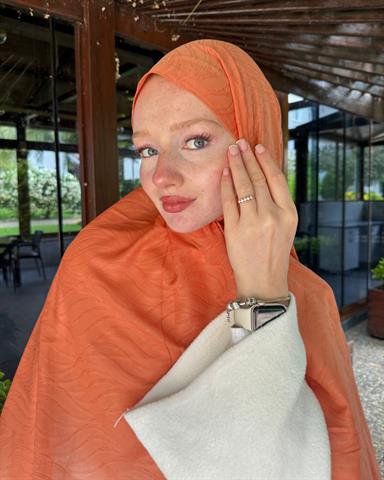 Pastel Turuncu Su Yolu Lyocell Bambu Jakar Şal