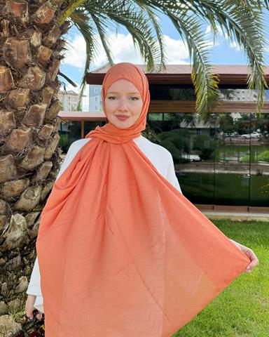 Pastel Turuncu Zikzak Lyocell Bambu Jakar Şal