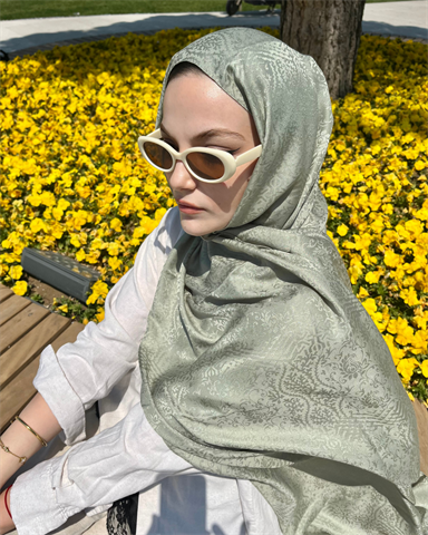 Pastel Yeşil Lavin Desen Jakar Şal