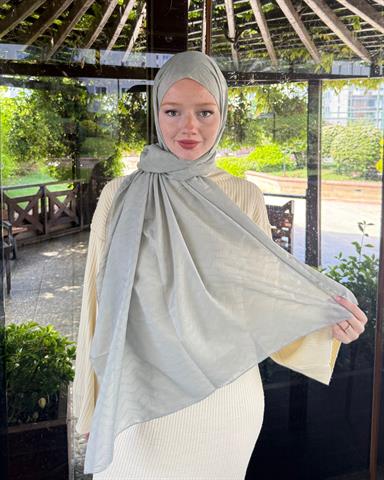 Pastel Yeşili Zikzak Lyocell Bambu Jakar Şal