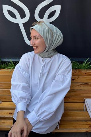 Pastel Yeşili Zikzak Lyocell Bambu Jakar Eşarp