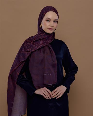 S-EFSUNLU-27 Patlıcan & Amber Tınısı Efsunlu Desen Şal