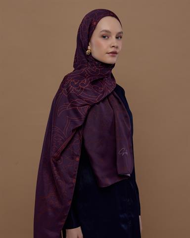 S-EFSUNLU-27 Patlıcan & Amber Tınısı Efsunlu Desen Şal