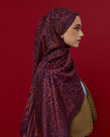 S-HAREM-27 Patlıcan & Amber Tınısı Harem Rüyası Desen Şal