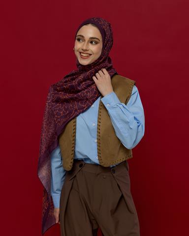 S-HAREM-27 Patlıcan & Amber Tınısı Harem Rüyası Desen Şal