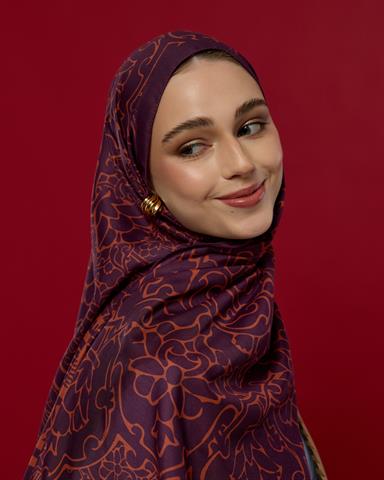 S-HAREM-27 Patlıcan & Amber Tınısı Harem Rüyası Desen Şal