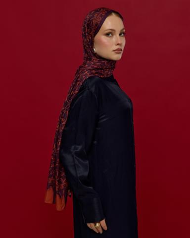 S-LALE-27 Patlıcan & Amber Tınısı Lale Bahçesi Desen Şal