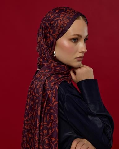 S-LALE-27 Patlıcan & Amber Tınısı Lale Bahçesi Desen Şal