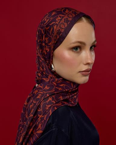 S-LALE-27 Patlıcan & Amber Tınısı Lale Bahçesi Desen Şal