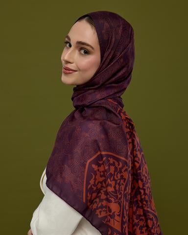 S-SARAYLI-27 Patlıcan & Amber Tınısı Saraylı Desen Şal