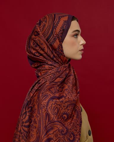 S-SULTANİ-27 Patlıcan & Amber Tınısı Sultani Desen Şal