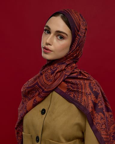 S-SULTANİ-27 Patlıcan & Amber Tınısı Sultani Desen Şal