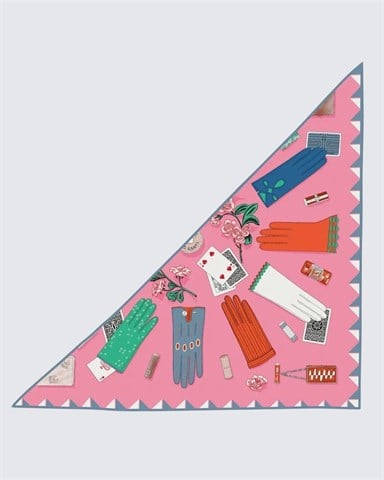 Pembe & Fuşya - Vintage Eldiven Desenli Kaşmir Omuz Şalı