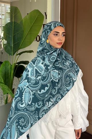 Petrol Deva Desen Pamuk Vual Şal