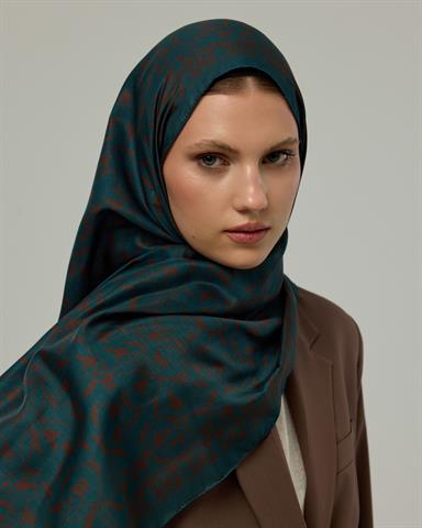 S-LALE-64 Petrol & Kakao Lale Bahçesi Desen Şal