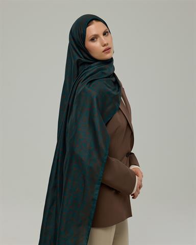 S-LALE-64 Petrol & Kakao Lale Bahçesi Desen Şal