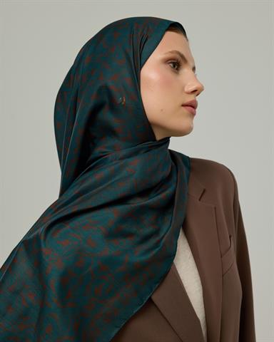 S-LALE-64 Petrol & Kakao Lale Bahçesi Desen Şal