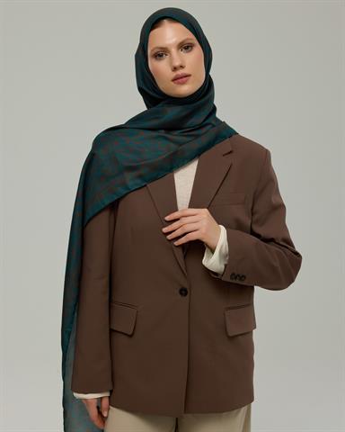 S-LALE-64 Petrol & Kakao Lale Bahçesi Desen Şal