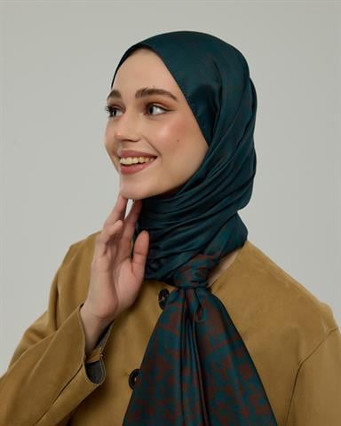 S-SARAYLI-64 Petrol & Kakao Saraylı Desen Şal