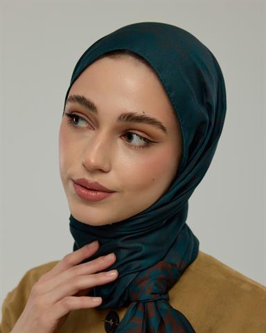 S-SARAYLI-64 Petrol & Kakao Saraylı Desen Şal