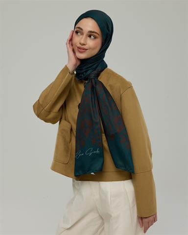 S-SARAYLI-64 Petrol & Kakao Saraylı Desen Şal