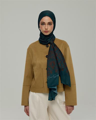 S-SARAYLI-64 Petrol & Kakao Saraylı Desen Şal