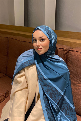 Petrol Karma Desen Pamuk Vual Şal