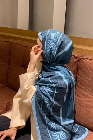 Petrol Karma Desen Pamuk Vual Şal