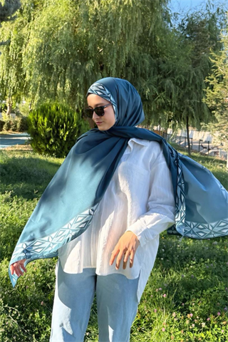 Petrol Venedik Desen Pamuk Vual Şal