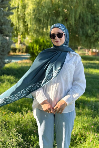 Petrol Venedik Desen Pamuk Vual Şal