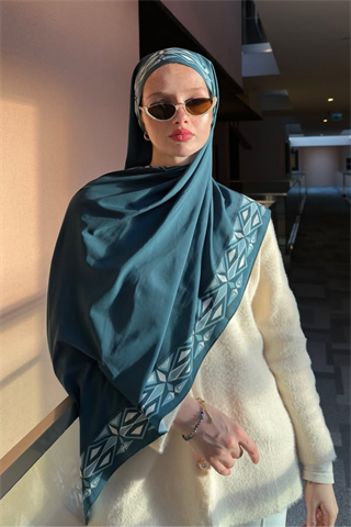 Petrol Venedik Desen Pamuk Vual Şal