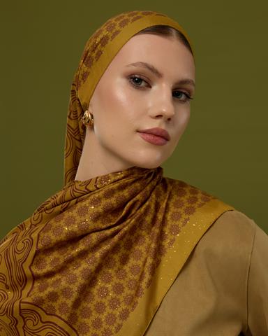 SV-BAL-32 Saf Altın & Tarçın Rüzgarı Bala Hatun Desen  Şal