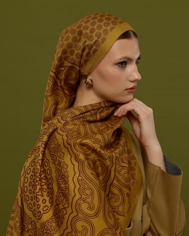 SV-BAL-32 Saf Altın & Tarçın Rüzgarı Bala Hatun Desen  Şal